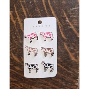 Spotted Cow‎ Pierced Ear Earrings 3 Pair